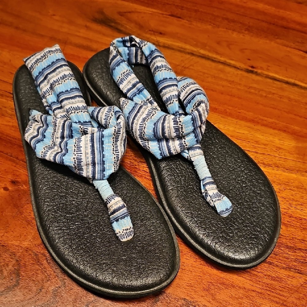 Blue and Black Striped Sandals